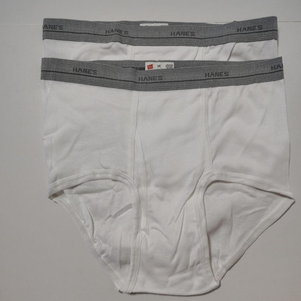 Vtg Hanes 2-Pack White Classic Briefs With Grey Waistband Size 36